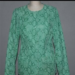 Vintage Green Snake Print Long Blazer